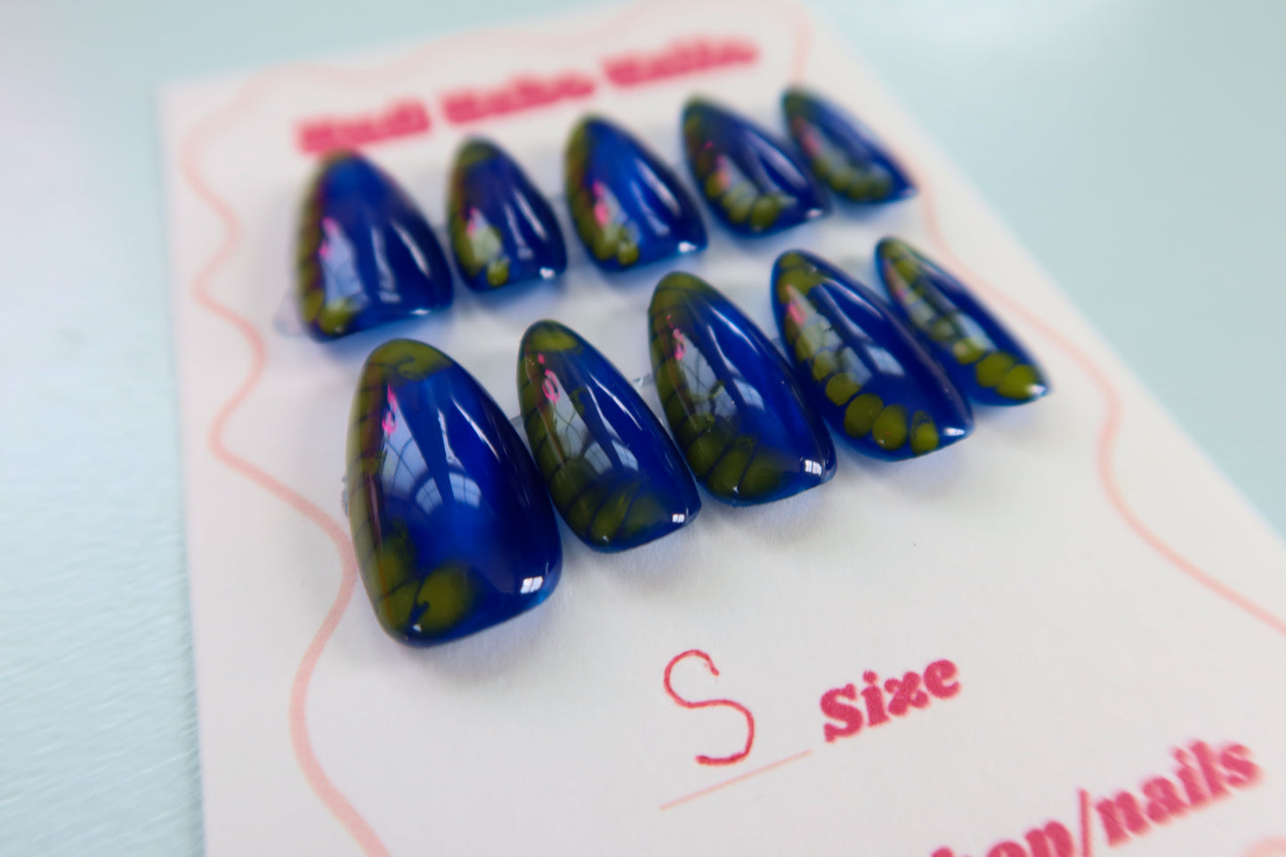 Blue & Green dragon press on nail