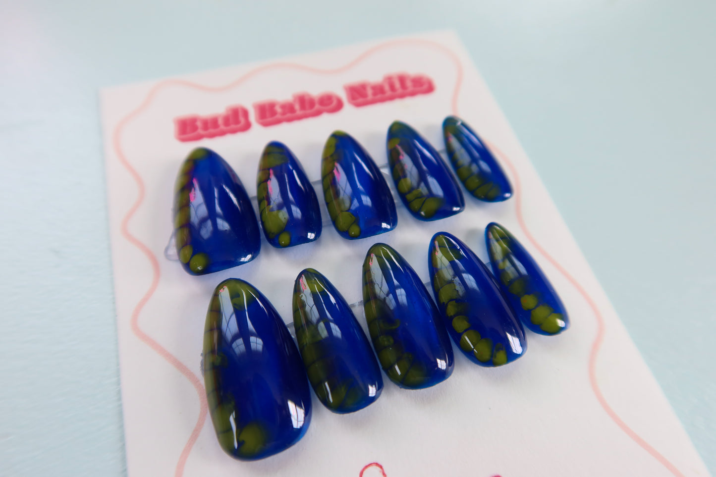 Blue & Green dragon press on nail