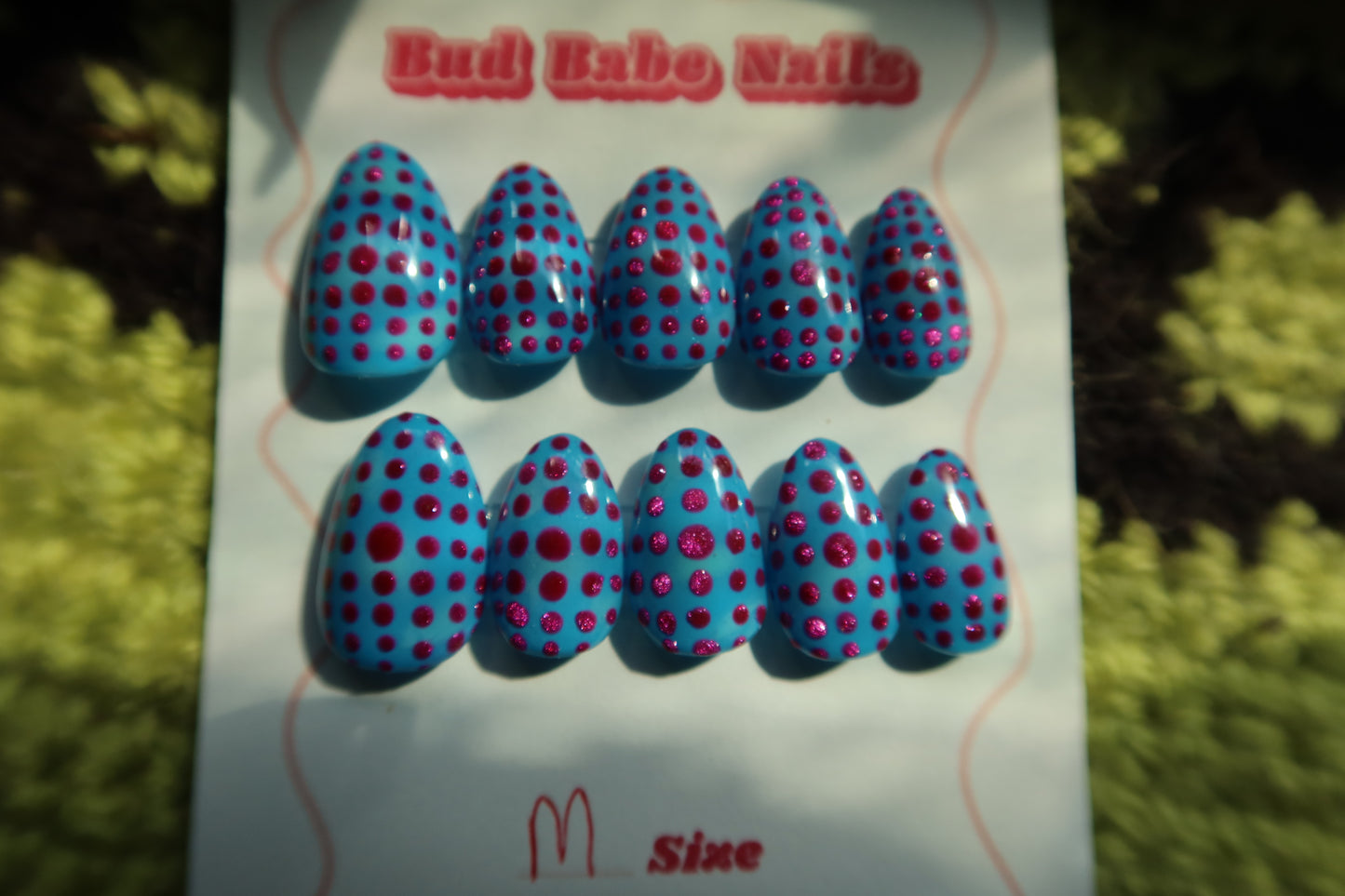 Blue Nails with Cat Eye Hot Pink Polka dots