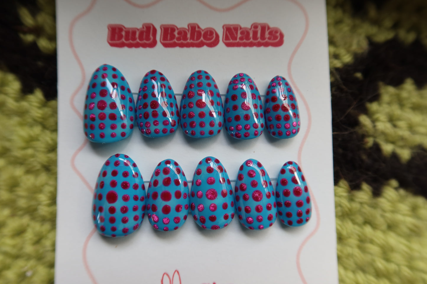 Blue Nails with Cat Eye Hot Pink Polka dots