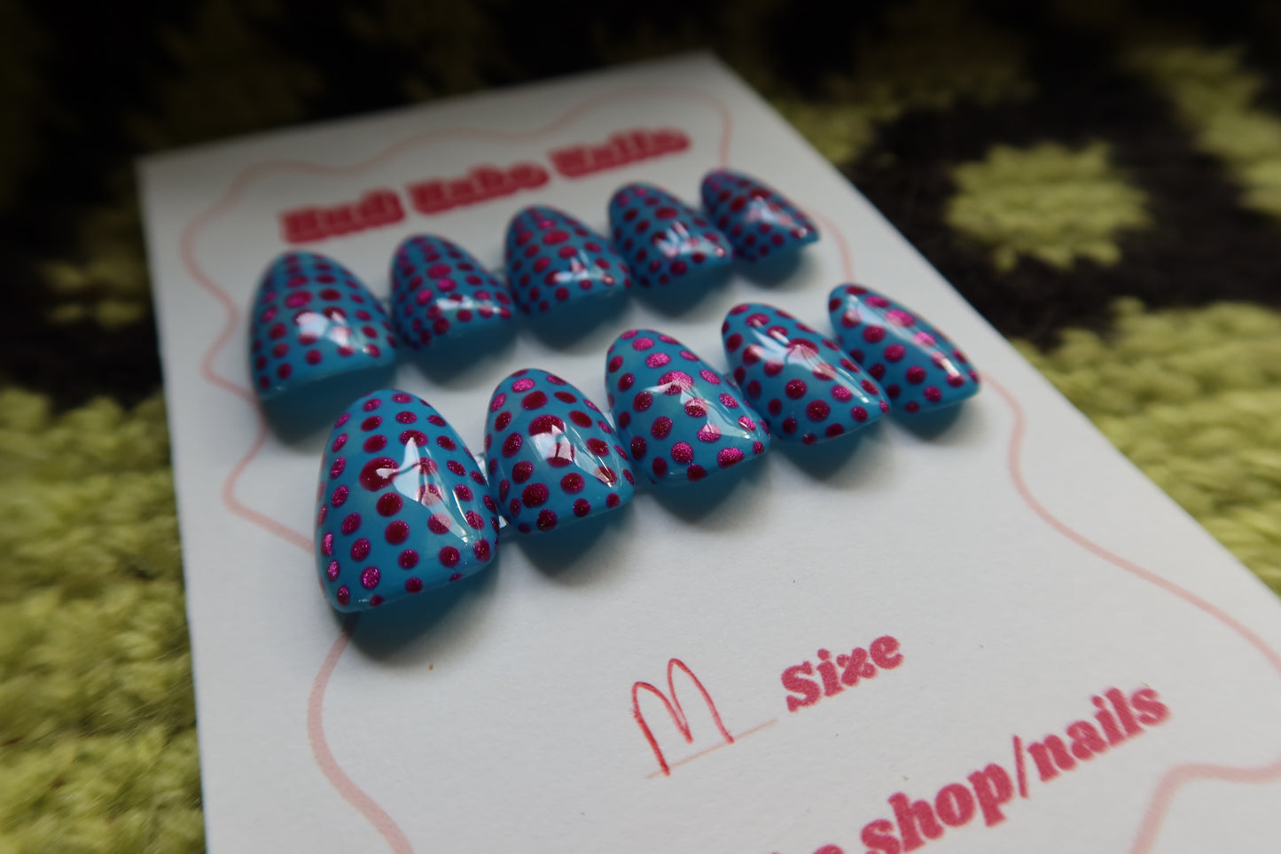 Blue Nails with Cat Eye Hot Pink Polka dots