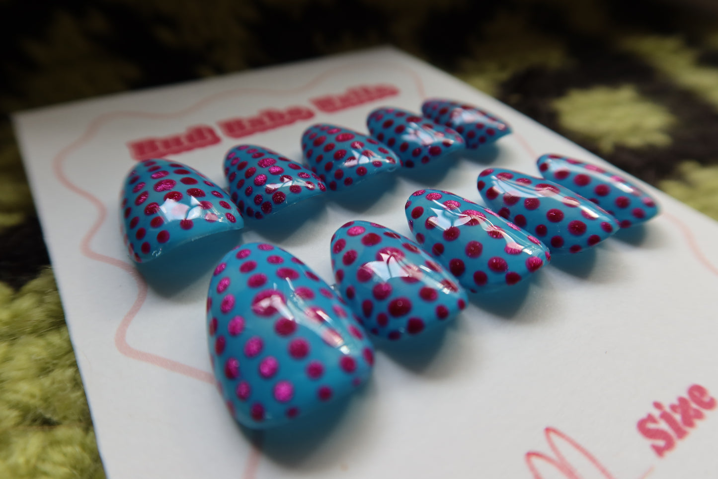 Blue Nails with Cat Eye Hot Pink Polka dots
