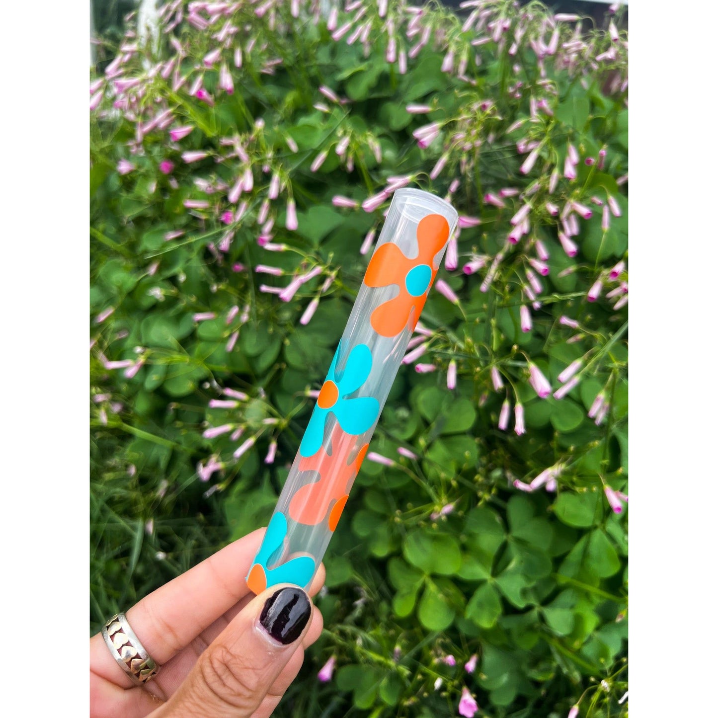 Orange and Teal Groovy Flower Tube