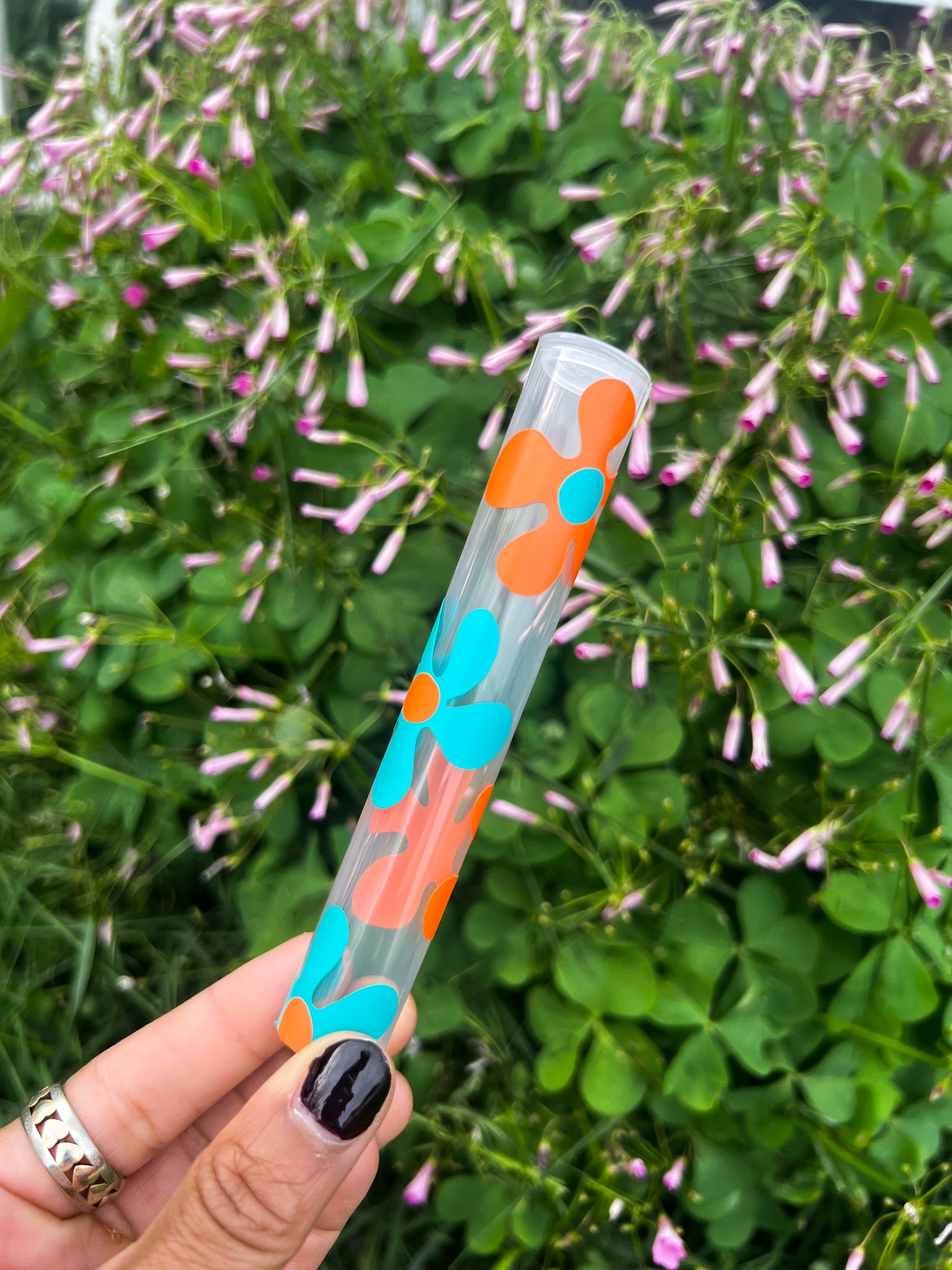 Orange and Teal Groovy Flower Tube